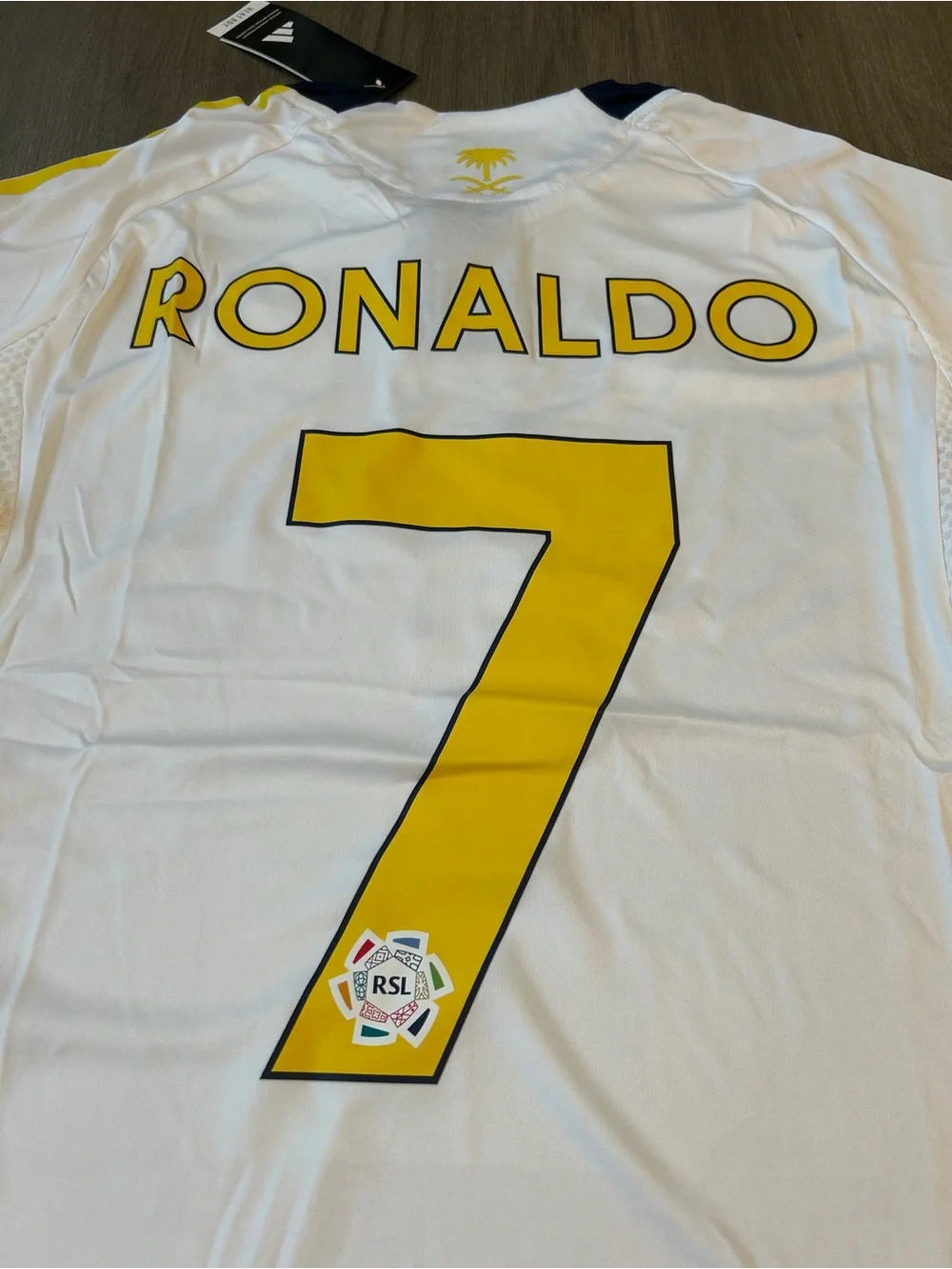 adidas White and Yellow Ronaldo #7 Soccer Jersey